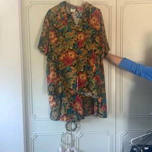 Multicolor button up shirt and elastic shorts set